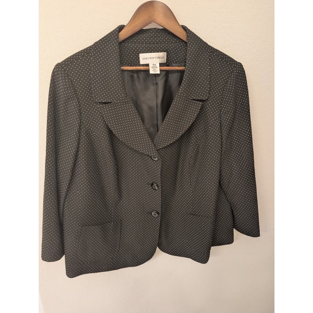 Jones New York Black Polka Dot Blazer 3/4 Sleeves 90s Office Chic 18W